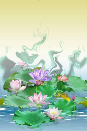 荷花印花花型图片