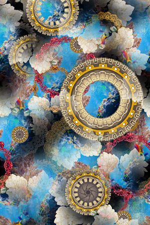 欧式纹样 海洋生物 金属 古典花卉 复古 服装印花花型图片