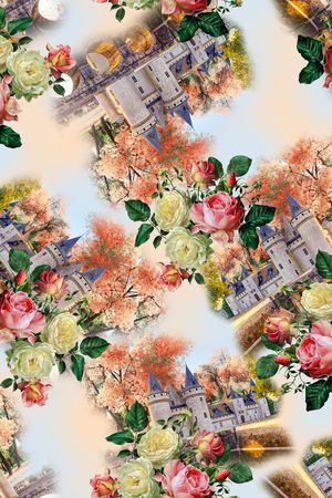 建筑 风景 油画花卉印花花型图片