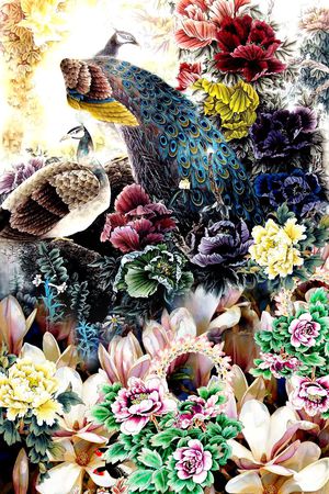 孔雀印花花型图片