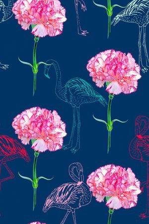 花朵仙鹤印花花型图片