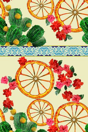 橙子 仙人掌印花花型图片