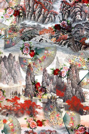 国画山水印花花型图片
