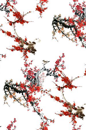 水墨梅花印花花型图片