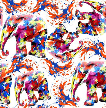 473897-时尚潮流抽象大象炫彩喷绘