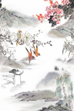 山水画印花花型图片