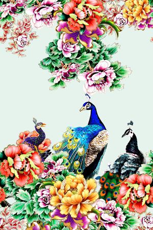 孔雀印花花型图片