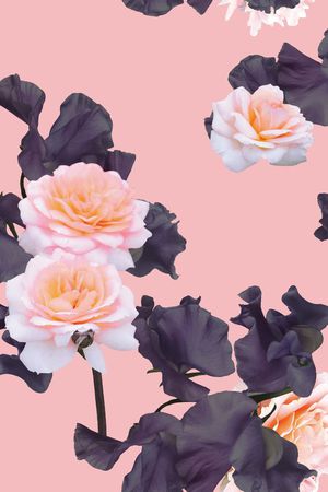 粉红花印花花型图片