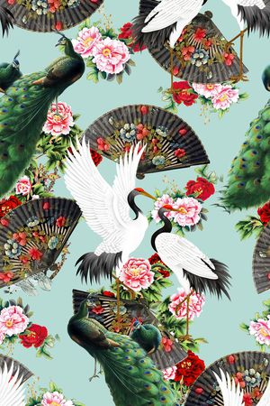 丹顶鹤印花花型图片