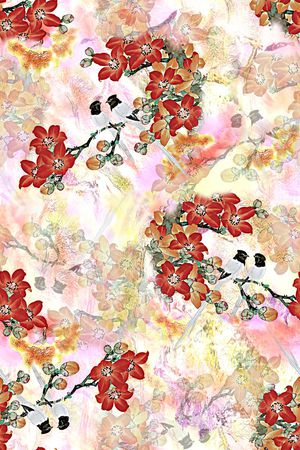 手绘花鸟印花花型图片