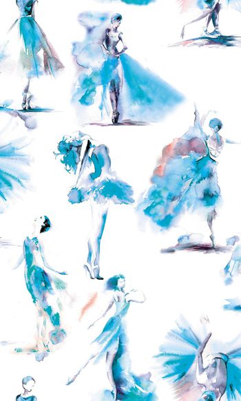488775-复古手绘水彩 人物 舞者 女装花型