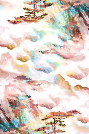抽象风景山水画印花花型图片