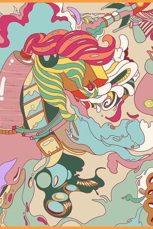 多元素组合印花花型图片