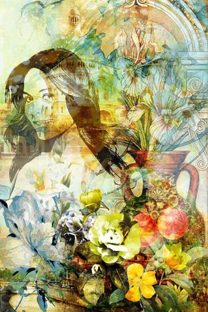 海报建筑人物画印花花型图片
