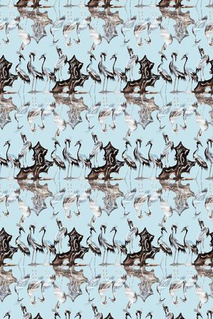 水墨仙鹤图案印花花型图片