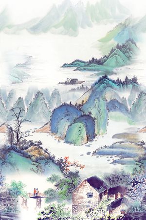 山水画印花花型图片