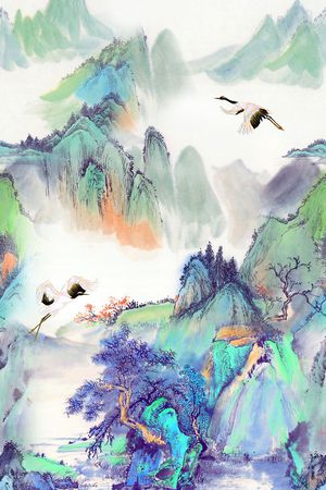 山水画印花花型图片