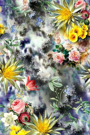 水彩印花花型图片