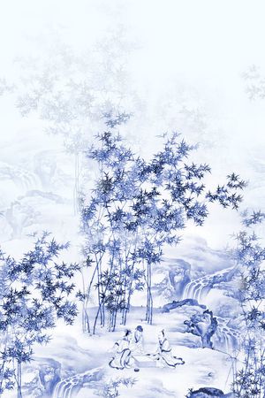青花山水印花花型图片
