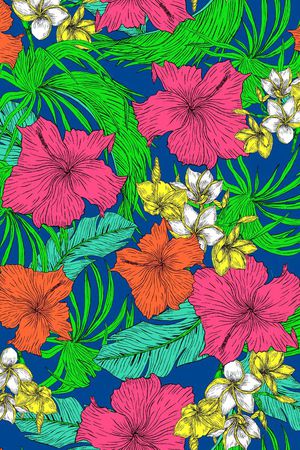 手描线稿印花花型图片