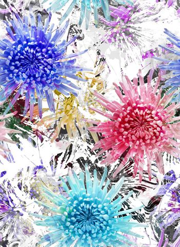 517889-艺术风水墨笔触肌理花卉菊花女装连衣