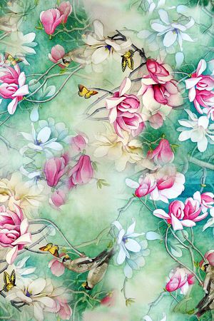 中国风 国画 工笔画印花花型图片
