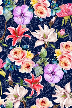 花卉  手绘 线描印花花型图片