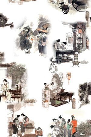 古典人物绘画印花花型图片