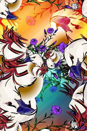 花鸟结合衬衣花型印花花型图片