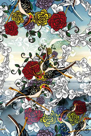 花鸟结合衬衣花型印花花型图片
