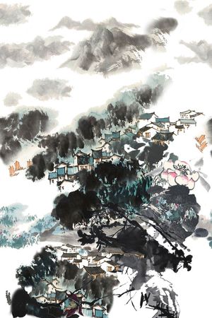 山水民居印花花型图片