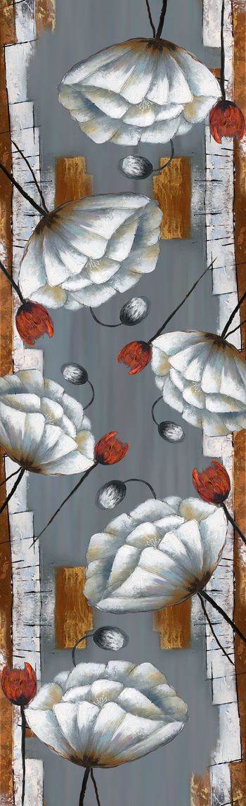 532446-手绘油画版画罂粟花卉经典围巾花型