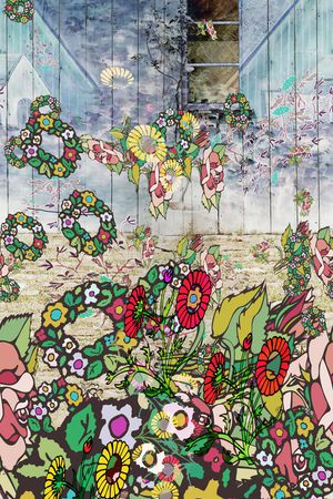 五彩圆圈花卉印花花型图片