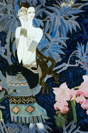 待嫁的新娘 族  中国风 民族  人物 树叶 花卉  工笔人物印花花型图片