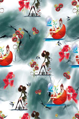 插画人物印花花型图片