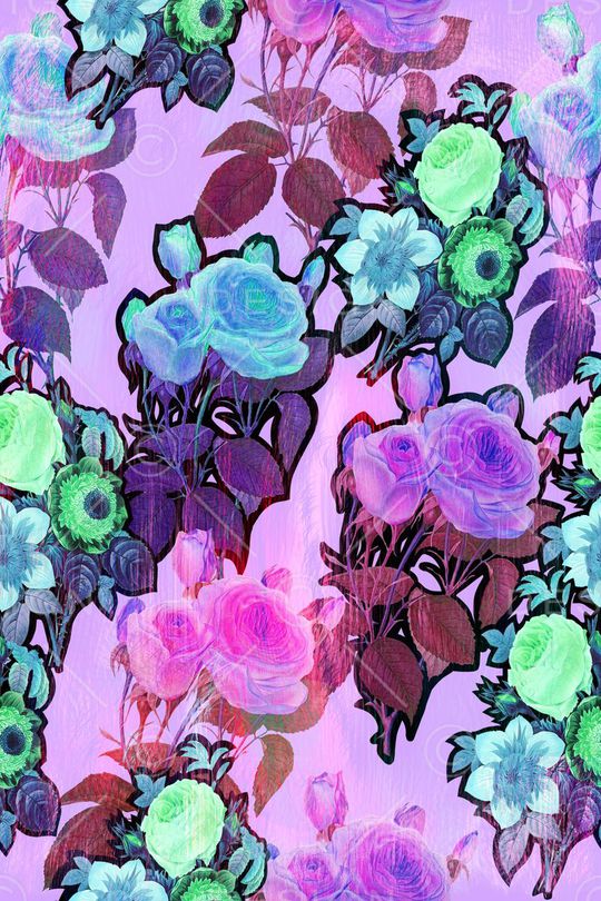 彩色玫瑰印花花型图片