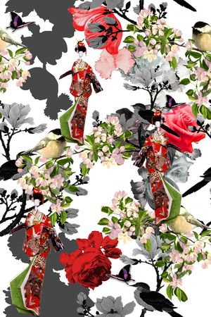 中国风水墨写意印花花型图片