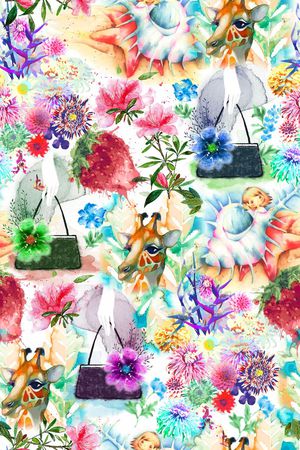 水彩插画印花花型图片
