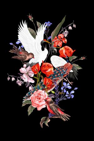 丹顶鹤印花花型图片