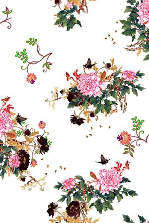 素雅牡丹花印花花型图片