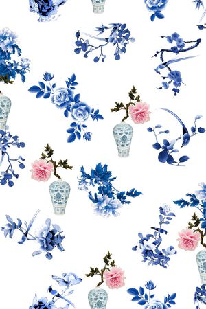 青花花卉印花花型图片