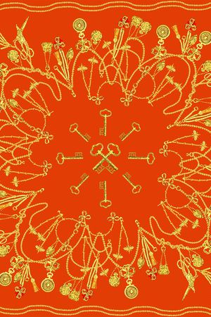 复古大牌女士方巾印花花型图片