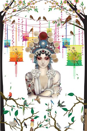 定位女装复古彩灯印花花型图片