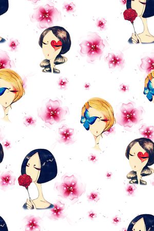插画少女印花花型图片