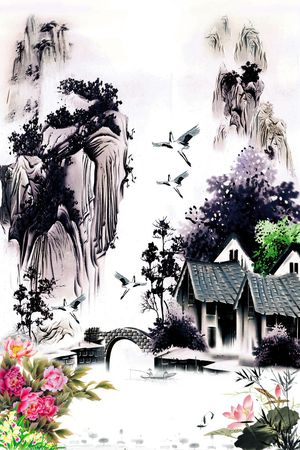 山水花鸟印花花型图片