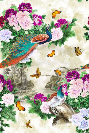 牡丹花卉印花花型图片