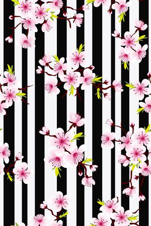 黑白竖条小梅花印花花型图片