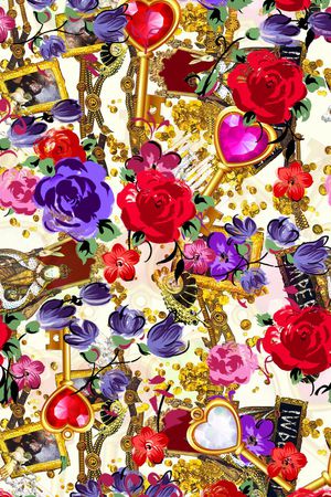 金属 金币 项链 宝石 钥匙 花卉印花花型图片