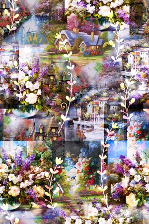 风景油画印花花型图片