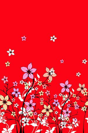手绘定位女装中国红印花花型图片